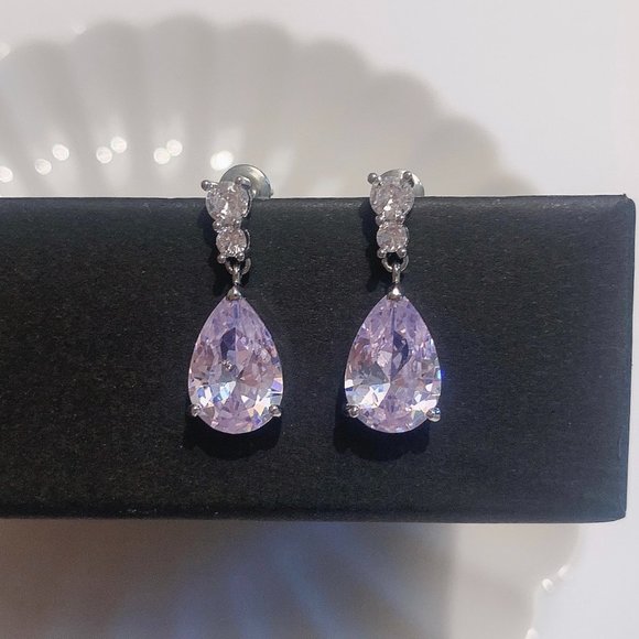 925 Sterling Silver Elegant Lab Diamonds Water Drop Earrings - Picture 10 of 14